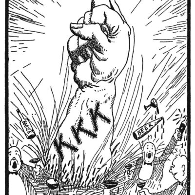"The Defender of the 18th Amendment." Pro-Prohibition cartoon by the Ku Klux Klan, 1926. North Carolina ABC System. The North Carolina Alcoholic Beverage Control Commission. NC Prohibition. Wilmington Coup d'Etat.
